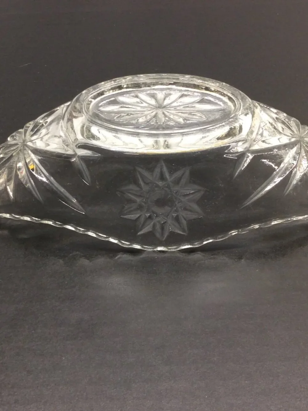 VINTAGE Anchor Hocking Star of David Gondola Boat Relish Dish 9 1/4” Clear Glass